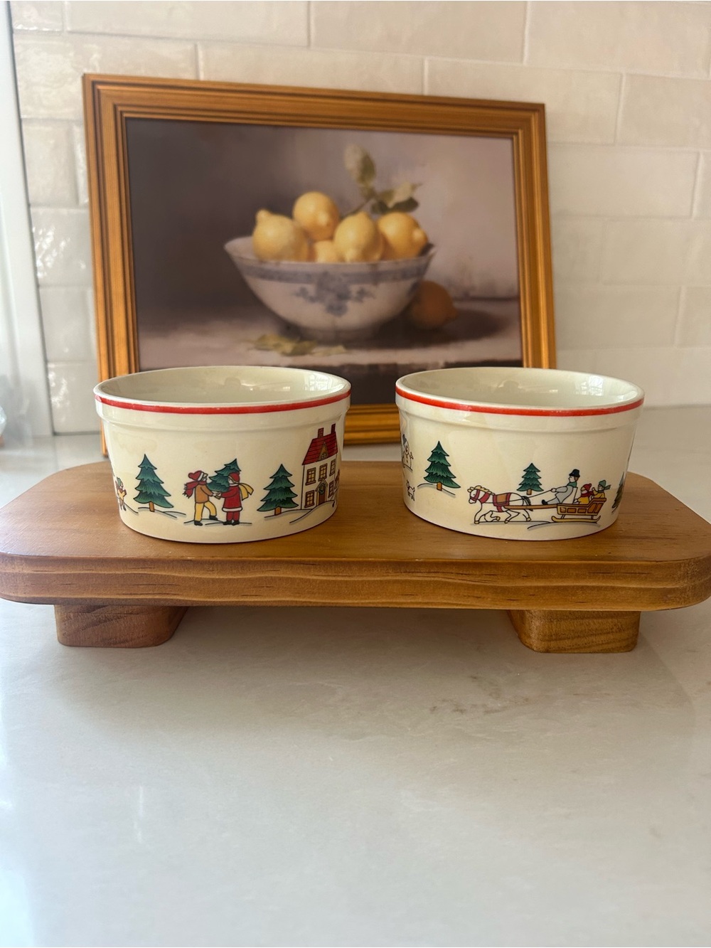 Vintage 1987 Jamestown China Joy of Christmas Ramekins Set of 2 Holiday Bowls
